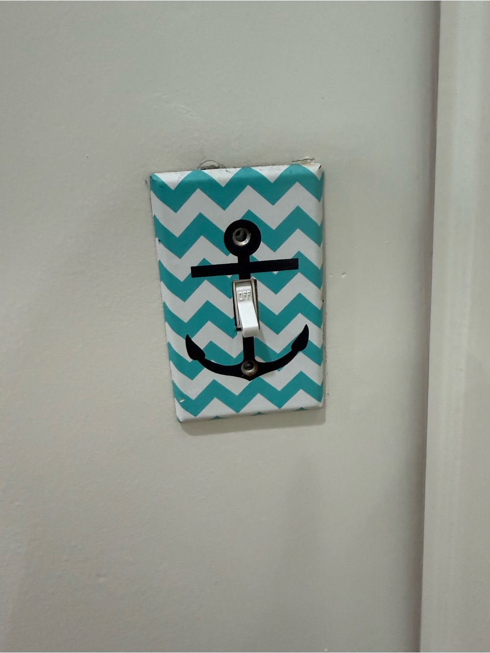 Mint and white nautical anchor light switch cover